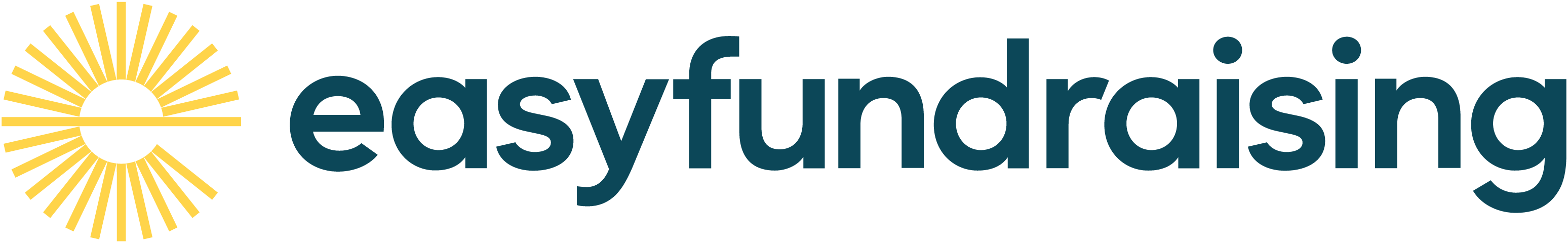 "Easyfundraising" logo: golden sunburst 'e' and dark teal text.