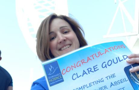 Clare after completing an abseiling challenge for st michaels