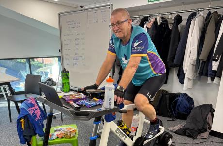 Fundraiser Kevin Mothersole on his 8 hour static cycle.