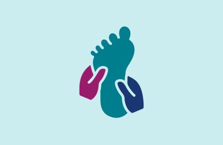 Graphic: Foot being massaged by two hands.