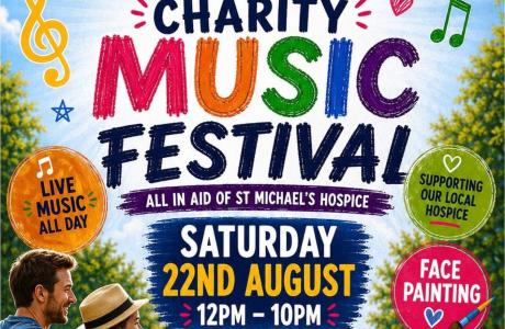 Charity Music Festival poster for The Portsmouth Arms, Basingstoke, Sat 22nd August.