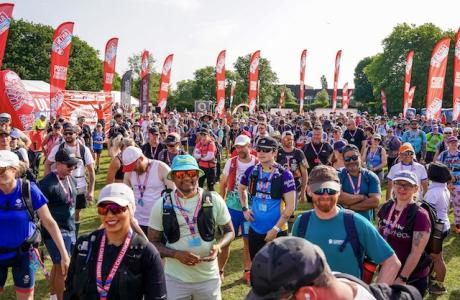 Large crowd of walkers and runners at the startling of the London to Brighton Ultra Challenge
