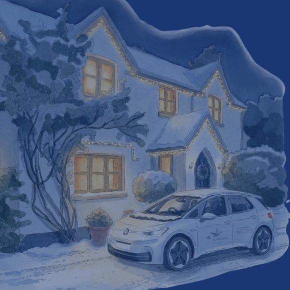 Illustration of a hospice car outside a house