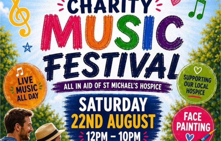 Charity Music Festival poster for The Portsmouth Arms, Basingstoke, Sat 22nd August.