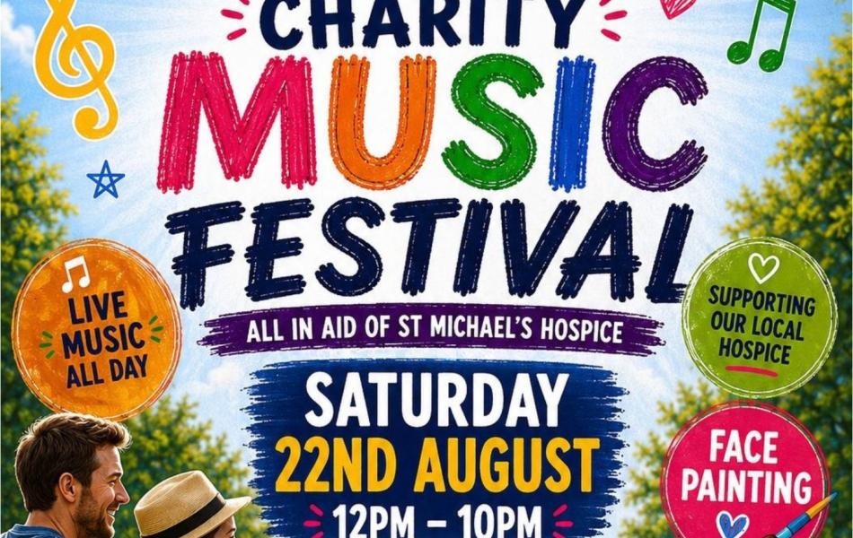 Charity Music Festival poster for The Portsmouth Arms, Basingstoke, Sat 22nd August.