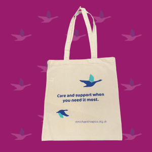 Image of the tote bag with geese and wording: Care and support when you need it most.