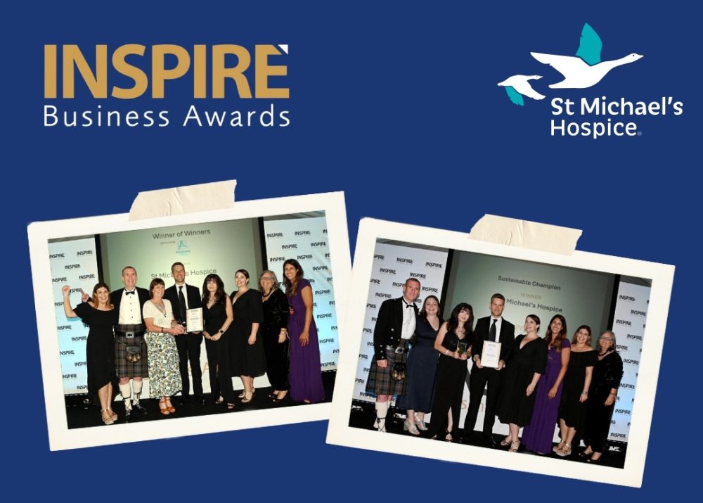 Inspire Business Awards Logo. Images of our team accepting the awards