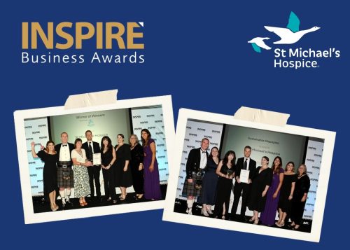 Inspire Business Awards Logo. Images of our team accepting the awards