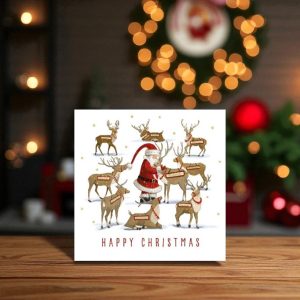 Santa Feeding Reindeers Christmas Card (Pack of 10)