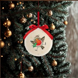 Christmas Robin with Holly Bauble